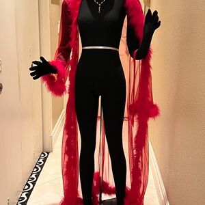 Elegant Red Sheer Feathered Women's Robe